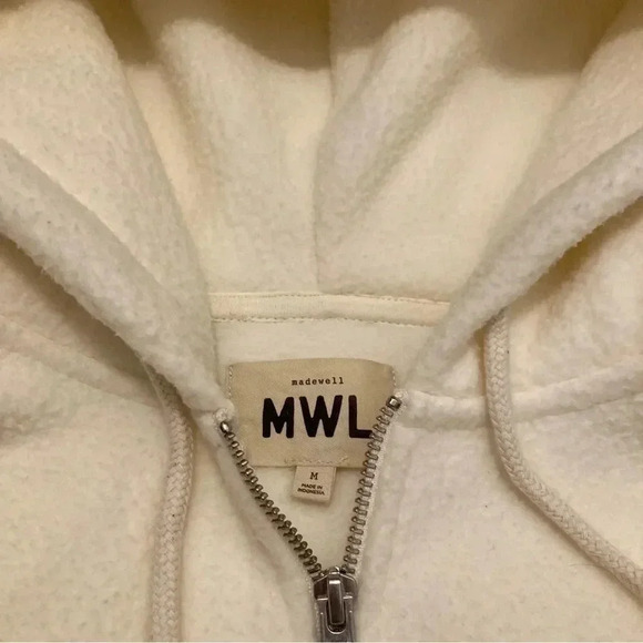 MWL Madewell Sherpa Zip-Front Drawstring Hoodie Sweatshirt Size M Cropped - Picture 5 of 11